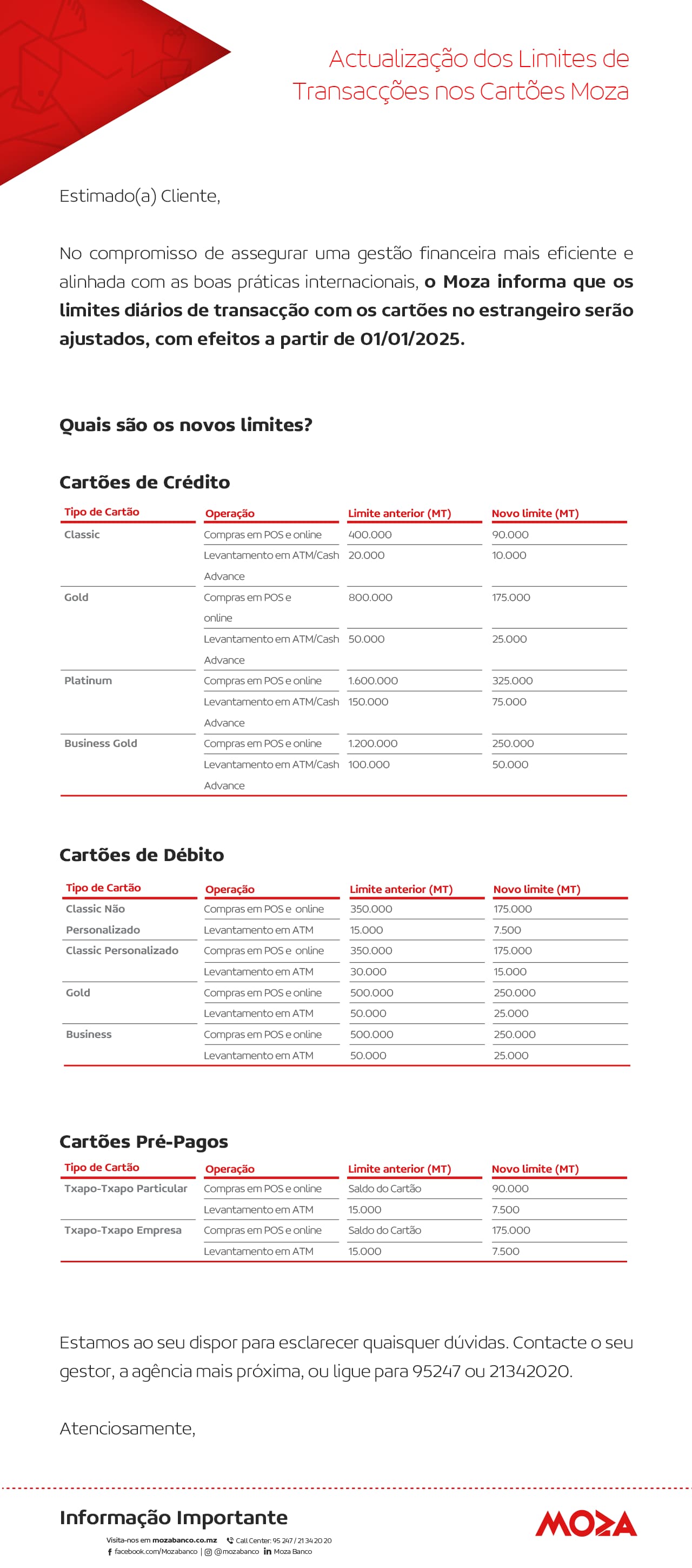 Novos Limites transaccionais no estrangeiro