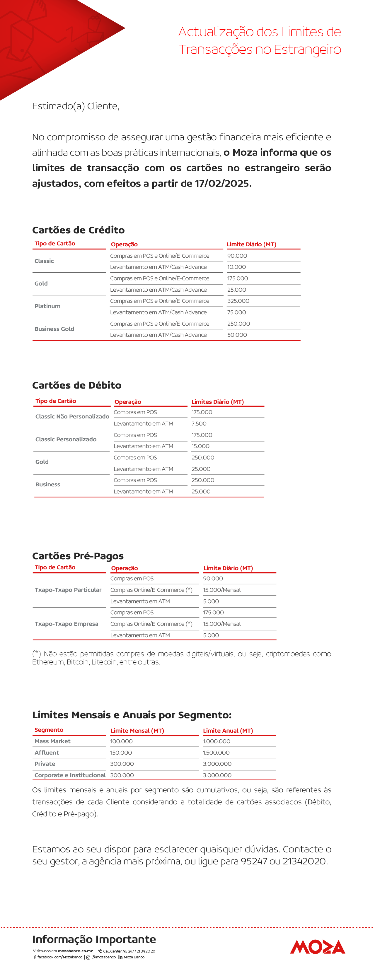 Novos Limites transaccionais no estrangeiro